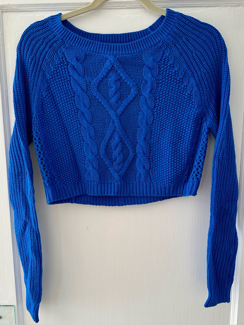 Express Electric Blue Cable-Knit Cropped Sweater Size XS